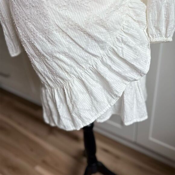 J. Crew Women's Puff-Sleeve Wrap Dress White Knee Length Size M - Picture 4 of 9